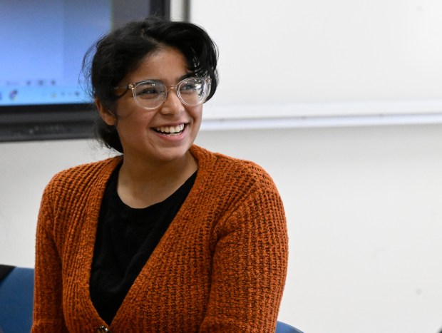 Amaiya Kavachery a student at Lehigh Career Technical Institute is awarded a full-tuition scholarship as the winner of Cedar Crest College's annual Scholarship Competition. The reveal was held at the LCTI on Tuesday, April 9, 2024. (Monica Cabrera/The Morning Call)