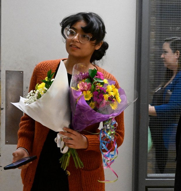 Amaiya Kavachery a student at Lehigh Career Technical Institute is awarded a full-tuition scholarship as the winner of Cedar Crest College's annual Scholarship Competition. The reveal was held at the LCTI on Tuesday, April 9, 2024. (Monica Cabrera/The Morning Call)