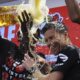 Xabi Alonso drenched in beer by players after Bayer Leverkusen wins first Bundesliga title