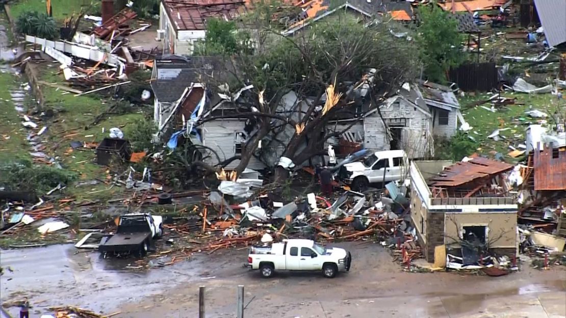 Damage is seen in Sulphur, Oklahoma on April 28, following a tornado.