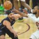 Apr 20, 2024; Cleveland, Ohio, USA; Orlando Magic guard Jalen Suggs (4) defends Cleveland Cavaliers guard Darius Garland (10) in the first quarter during game one of the first round for the 2024 NBA playoffs at Rocket Mortgage FieldHouse. Mandatory Credit: David Richard-USA TODAY Sports