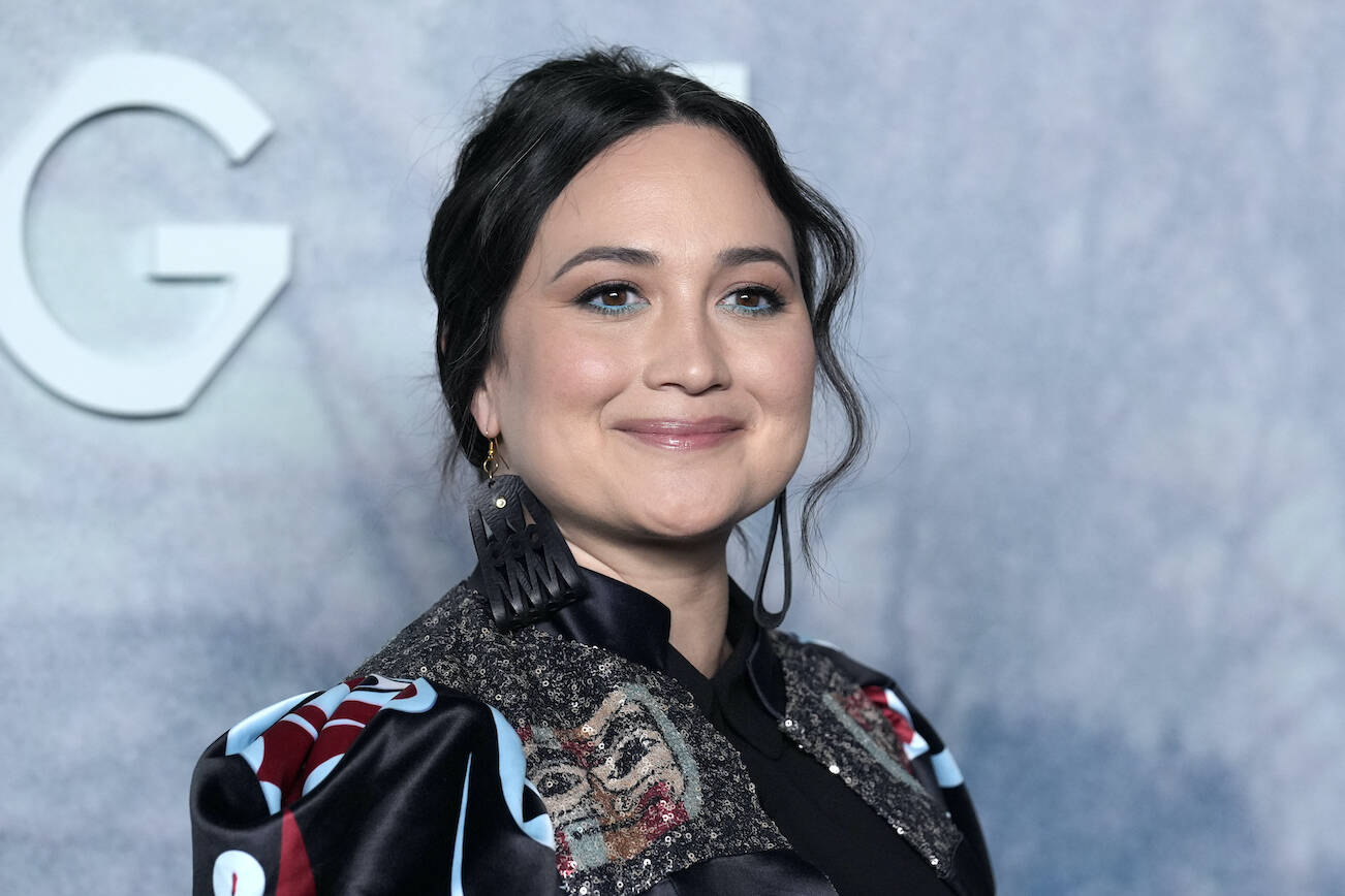 Lily Gladstone poses at the premiere of the Hulu miniseries "Under the Bridge" at the DGA Theatre, Monday, April 15, 2024, in Los Angeles. (AP Photo/Chris Pizzello)