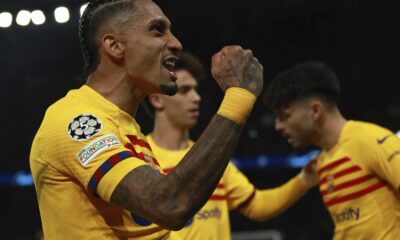 Raphinha scores twice as Barcelona beats PSG 3-2 in 1st leg of Champions League quarterfinals