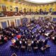 U.S. senators being sworn in for the impeachment trial of Homeland Security Secretary Alejandro Mayorkas