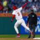 Philadelphia Phillies first baseman Bryce Harper (3) runs the bases after hitting his second home run of the game during the fourth inning against the Cincinnati Reds on Tuesday, April 4, 2024, at Citizens Bank Park in Philadelphia.