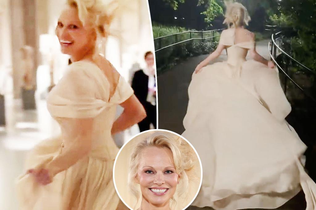 Pamela Anderson runs through museum, Central Park in gown after 2024 Met Gala
