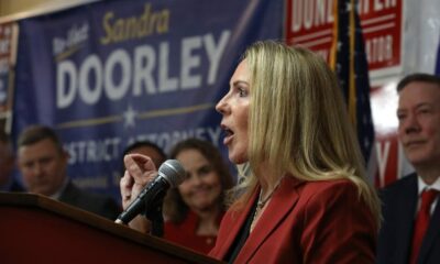 Sandra Doorley thanks her supporters during her remarks following her re-election as Monroe County District Attorney, during the Monroe County Republican Committee election night watch party at the Doubletree in Henrietta Tuesday night, Nov. 7, 2023.