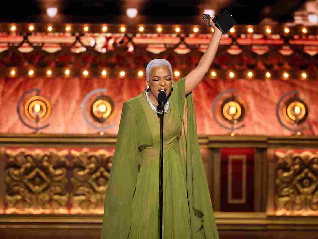 Kara Young accepts the best performance by an actress in a featured role in a play award for Purlie Victorious: A Non-Confederate Romp Through the Cotton Patch onstage during The 77th Annual Tony Awards.