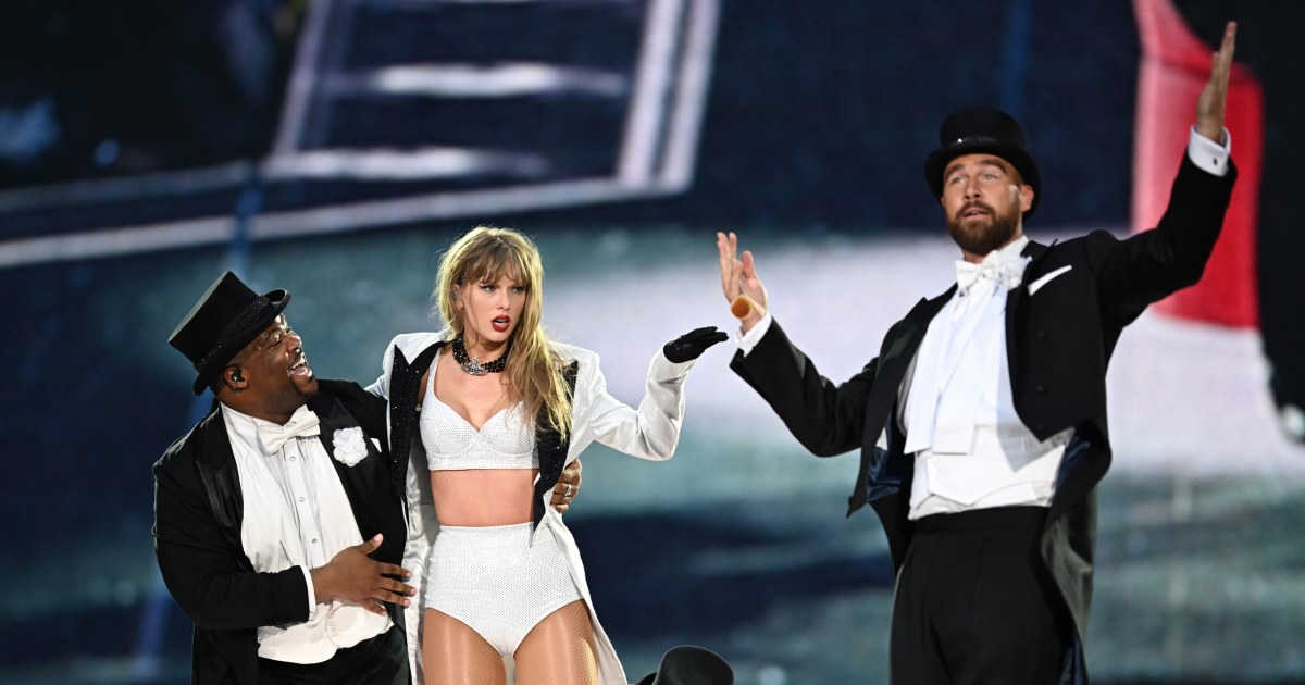 Taylor Swift brings Travis Kelce on stage in London for first time at Eras Tour show