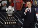 NHL Commissioner Gary Bettman presents the Conn Smythe Trophy after the Florida Panthers 2-1 victory against the Edmonton Oilers in Game Seven of the 2024 Stanley Cup Final at Amerant Bank Arena on June 24, 2024 in Sunrise, Florida.