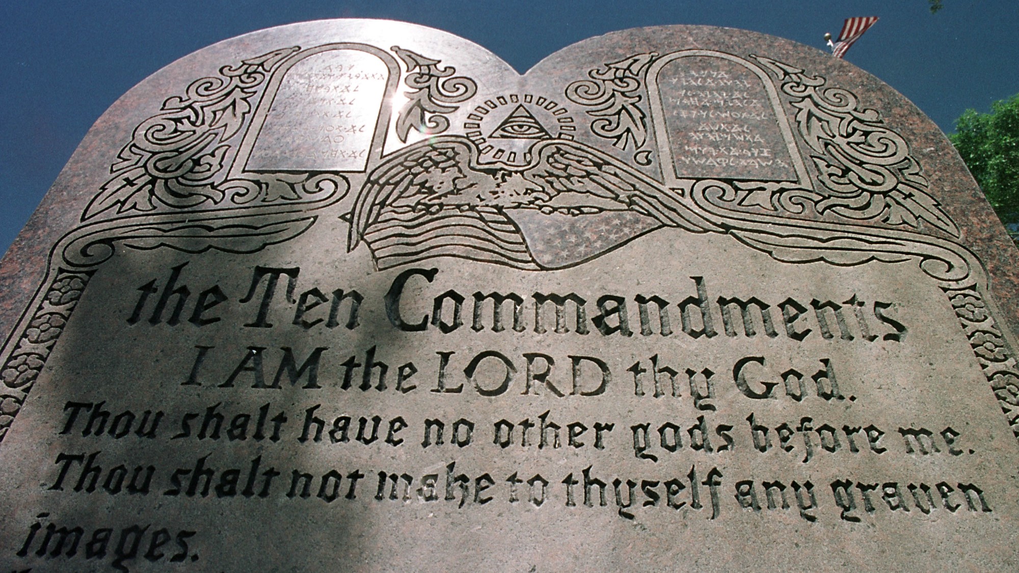 A Ten Commandments sculpture is on display in front of city hall June 27, 2001 in Grand Junction, Colorado.