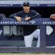 Jun 7, 2024; Bronx, New York, USA; New York Yankees right fielder Juan Soto (22) watches from the bench during the third inning against the Los Angeles Dodgers at Yankee Stadium. Mandatory Credit: Brad Penner-USA TODAY Sports