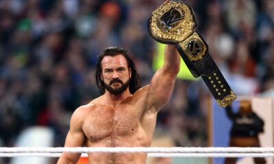 Drew McIntyre reacts after defeating Seth Rollins to win the WWE World Heavyweight Championship during Night Two at Lincoln Financial Field on April 07, 2024 in Philadelphia, Pennsylvania.