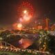 Jul 3, 2024; Columbus, Ohio, USA; The Red, White and Boom fireworks explode over downtown Columbus. Photographed from the 18th floor Miranova Condominium of Jim Ressa and Steve Zawada.