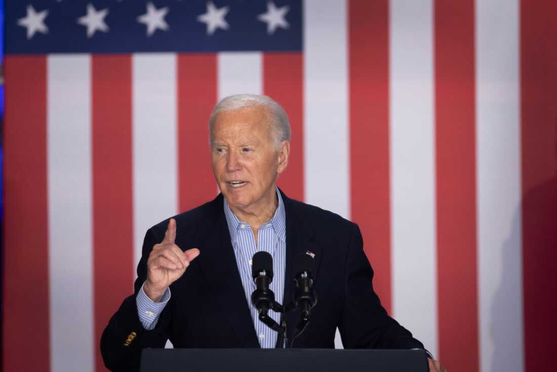 President Biden speaks to supporters Friday during a campaign rally in Madison, Wis.