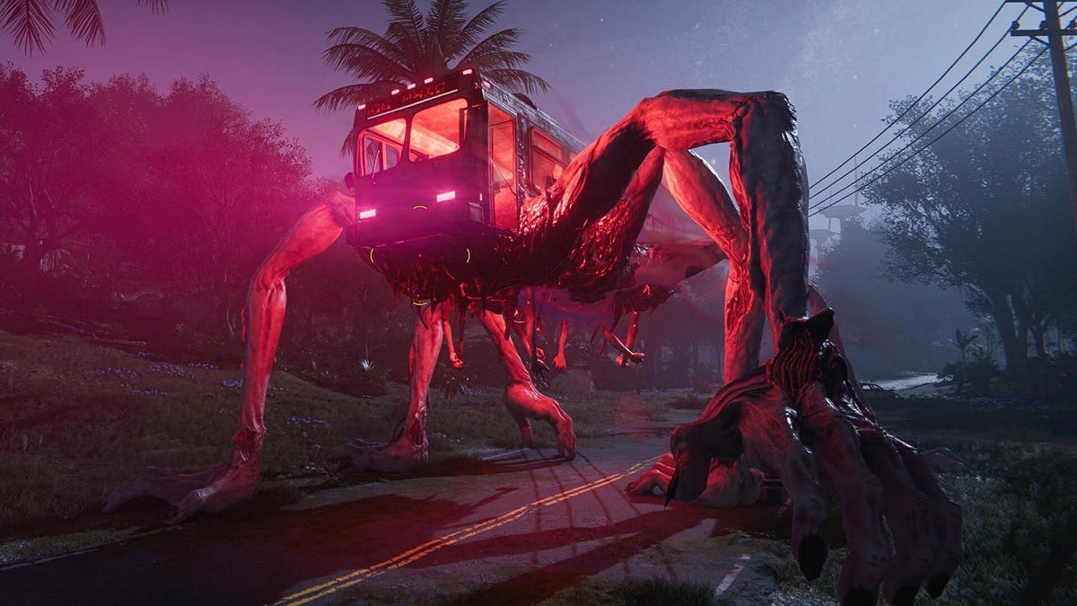 Screenshot from the game Once Human showing a spider bus creature