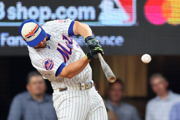 The New York Mets’ Pete Alonso bats during the Home...