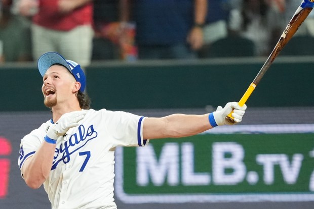 The Kansas City Royals’ Bobby Witt Jr. bats during the...