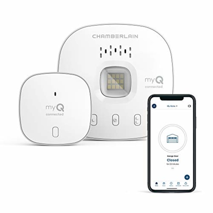 FOR BFCM BACON- CHAMBERLAIN Smart Garage Control - Wireless Garage Hub and Sensor with Wifi & Bluetooth - Smartphone Controlled, myQ-G0401-ES, White