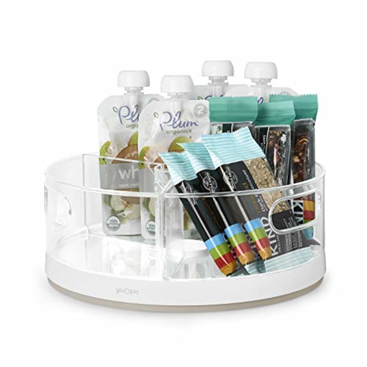 YouCopia Crazy Susan Lazy Susan Organizer, 3 BPA-Free Removable Clear Bins with Handles, Rotating Storage Turntable for Kitchen Cabinet, Pantry and Bathroom Organization