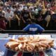 Hot dogs are ready for the 2024 Nathan's Famous Fourth of July hot dog eating competition at Coney Island in the Brooklyn borough of New York on July 4, 2024.