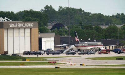 Former President Donald Trump's plane landed at 128 Air Refueling Wing on Sunday, July 14, 2024 in Milwaukee, Wis.