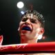 NEW YORK, NEW YORK - APRIL 20: Ryan Garcia reacts after their WBC Super Lightweight title bout against Devin Haney at Barclays Center on April 20, 2024 in New York City. (Photo by Al Bello/Getty Images)