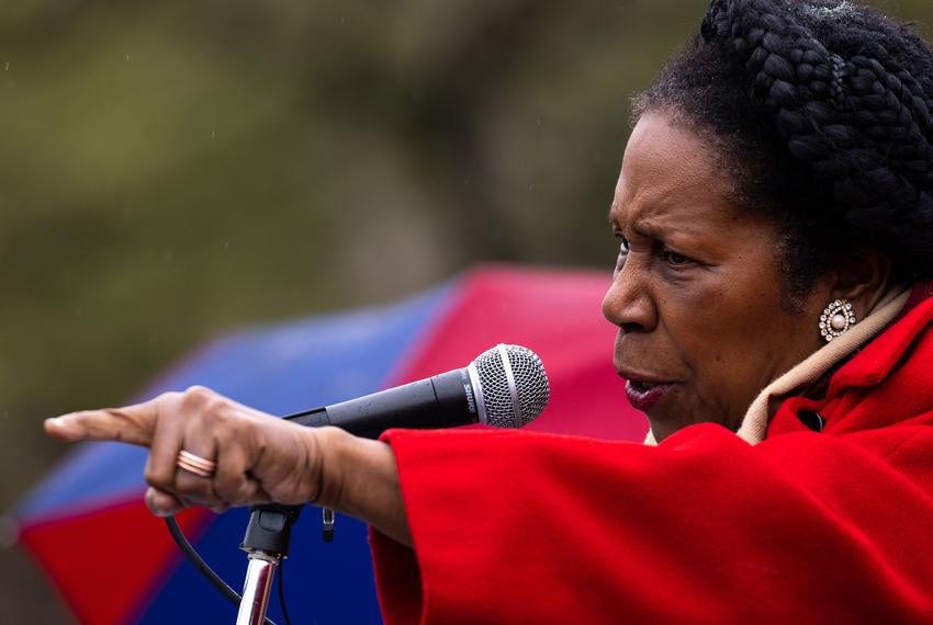 Rep. Sheila Jackson Lee, D-Houston, speaks at a Washington D.C. rally in support of the Senate passing a federal assault weapons ban on Friday, March 24, 2023.