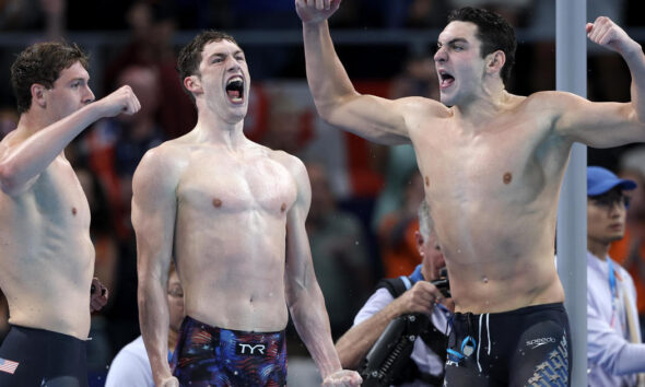 U.S. wins first gold medal of Paris Olympics at men's 4x100 meter freestyle relay