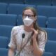 Violet Affleck speaking at a Los Angeles County board of supervisors meeting.