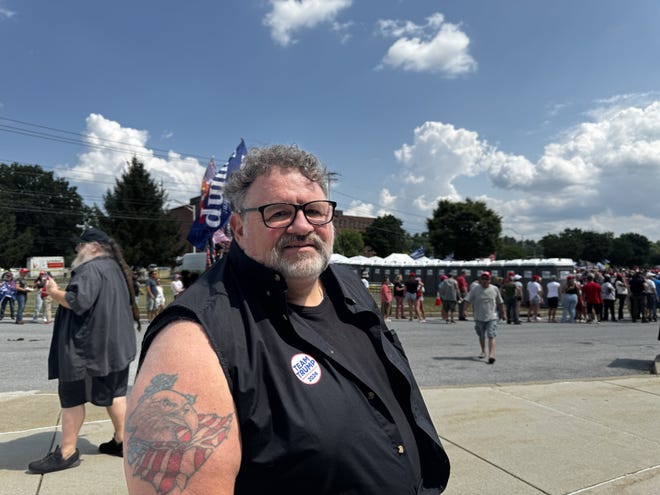 Tony Ondrusek, 62, drove about 2 hours from Parkville, Maryland, to see Donald Trump speak in Harrisburg July 31, 2024.