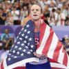 Cole Hocker, of the United States, celebrates after winning the men's 1500-meter final at the 2024 Summer Olympics