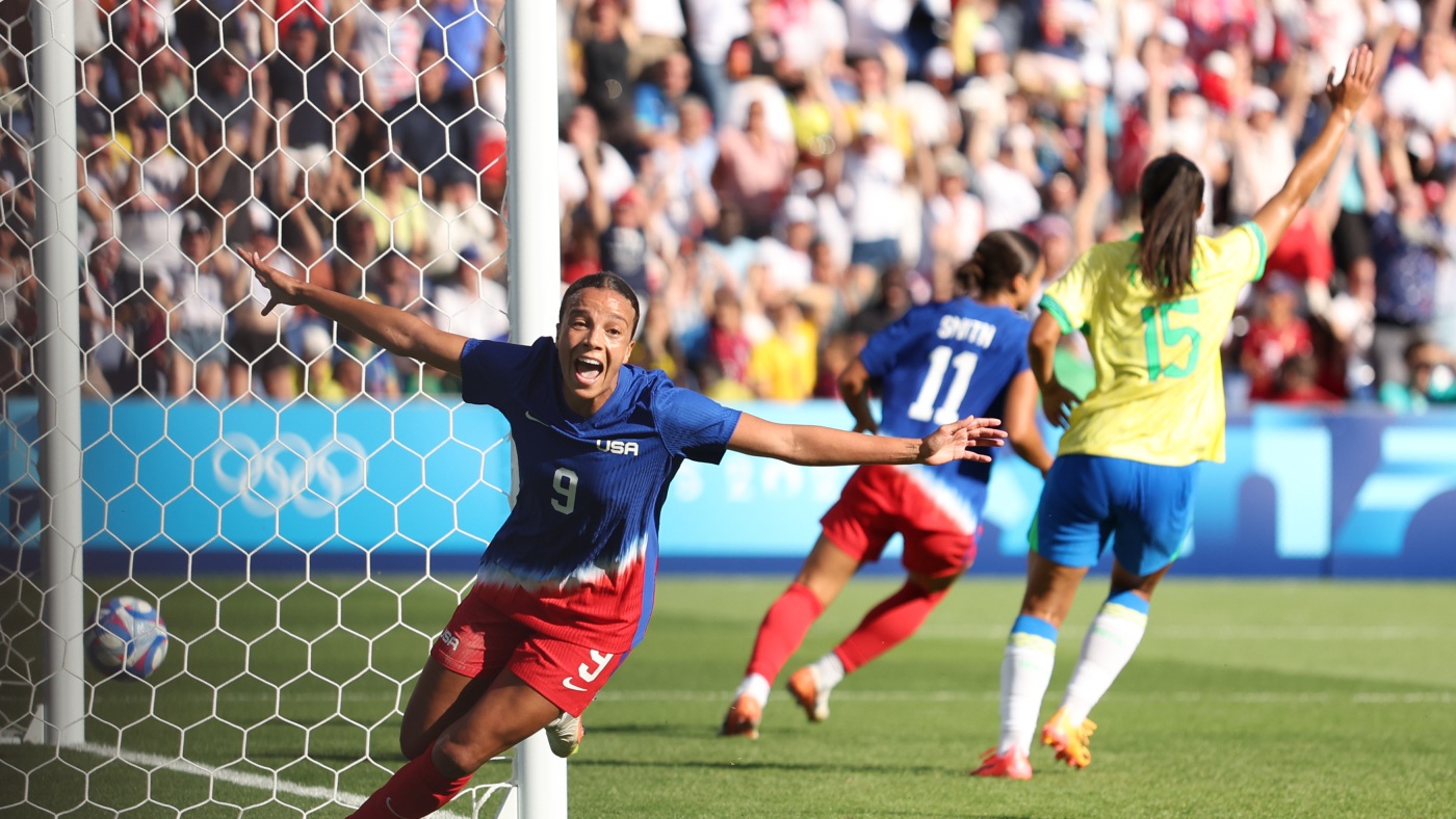 U.S. women's soccer team wins 5th gold medal, defeats Brazil 1-0 at Paris Olympics : NPR