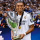 Real Madrid player Kylian Mbappe holding the Super Cup on Wednesday, August 14, 2024. PHOTO/@KMbappe/X